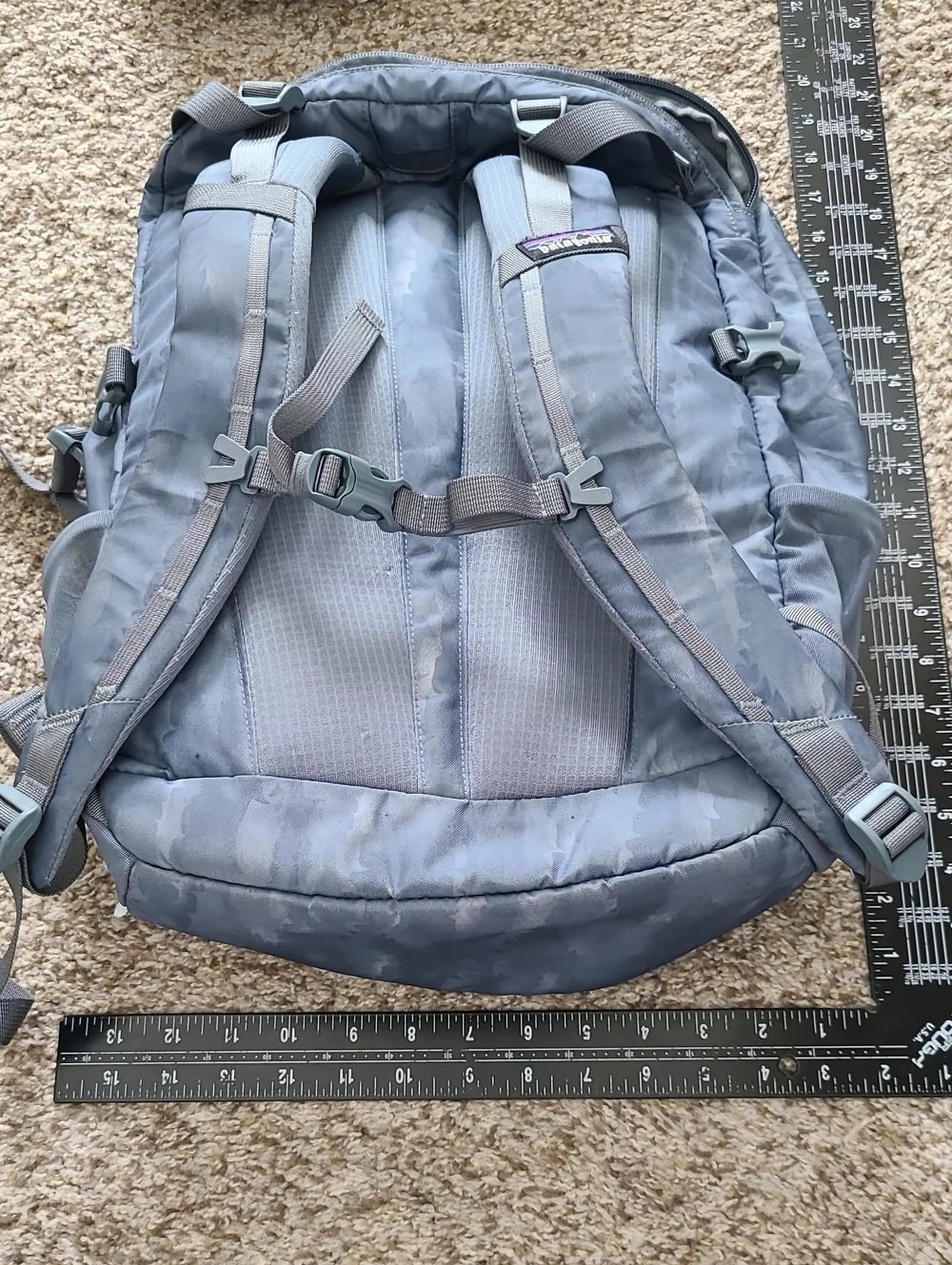Patagonia Light Blue Camouflage Men's Backpack with Bungee Front